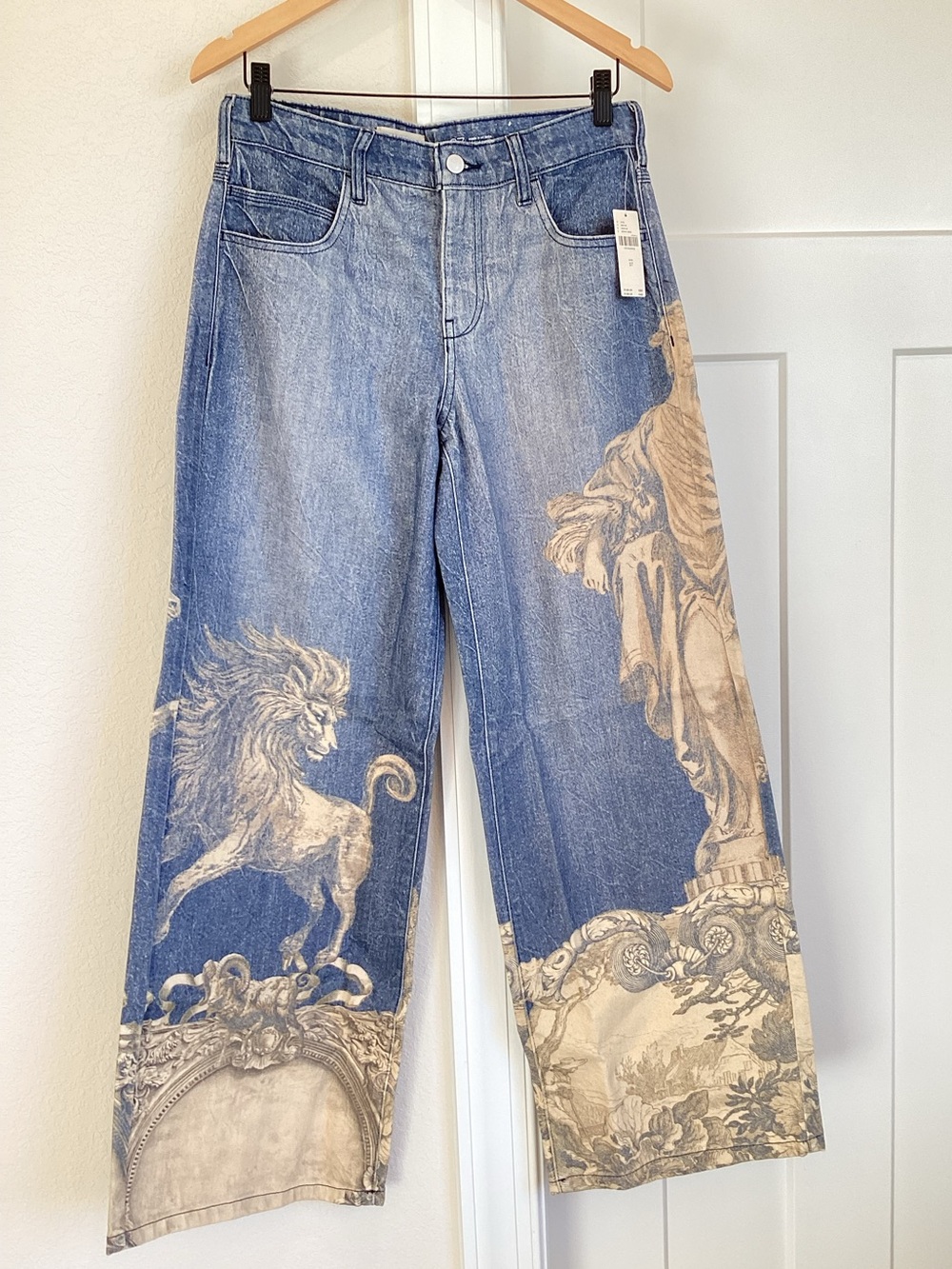 Anthropologie Low Rise Wide Leg Jeans Pilcro New 27 Zbo Roman Lion Unicorn Art - Picture 4 of 15